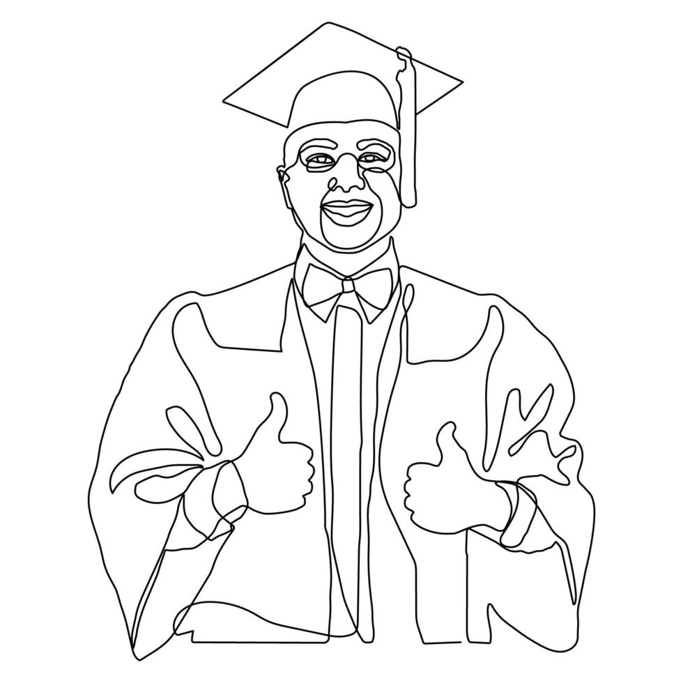 Continuous line drawing. College graduate with hat and mantle. Vector illustration.