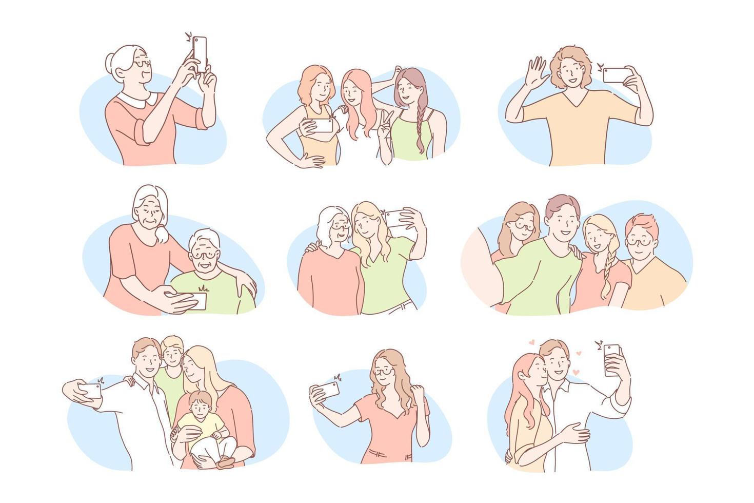 Social media communication, selfie set concept vector