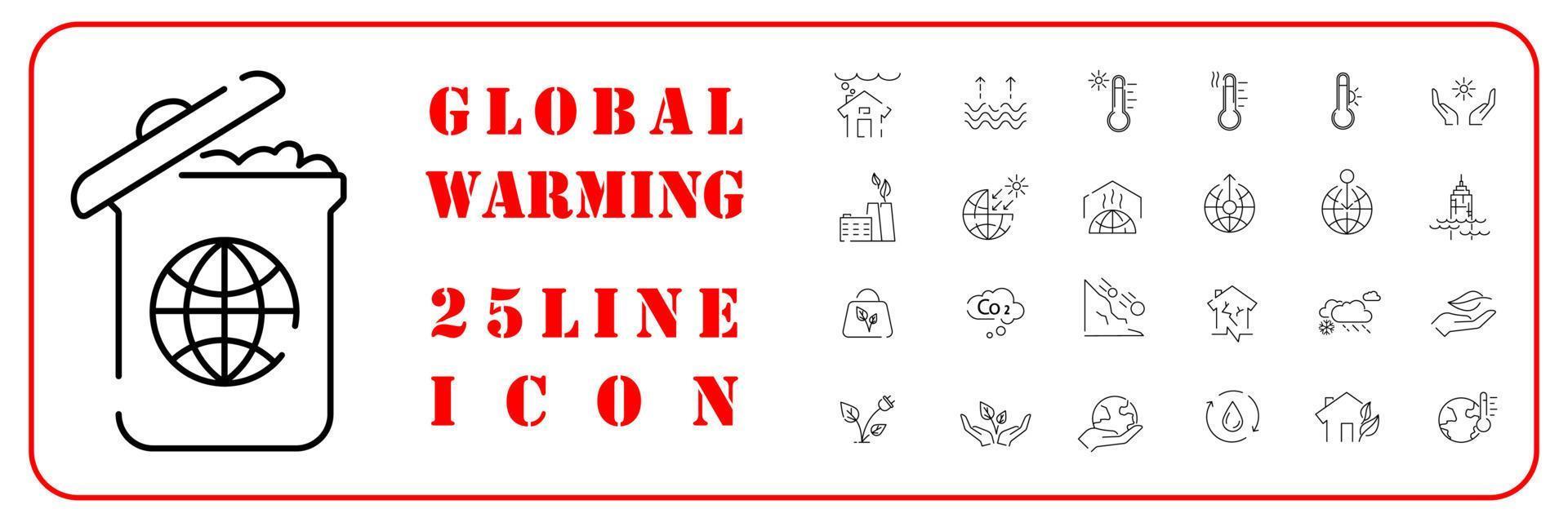 Global warming, Disaster, catastrophe icon set in thin line style. Vector world warning icons.