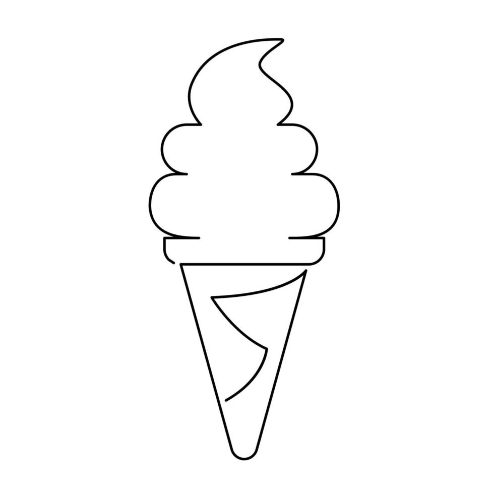 Continuous line drawing. Ice cream. Black isolated on white background. Hand drawn vector illustration. Fast food.