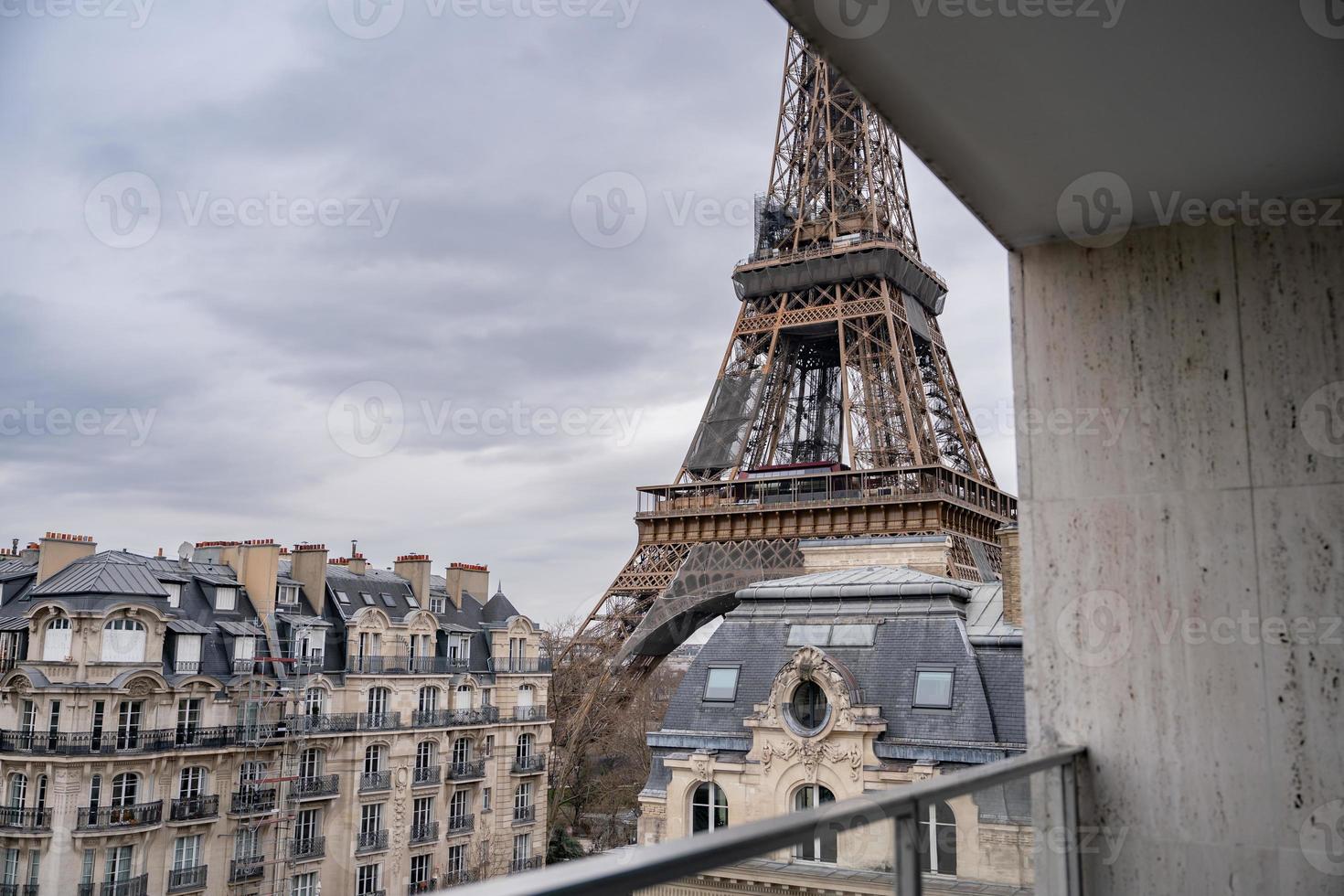 Eiffel tower view from hotel room, Paris. photo