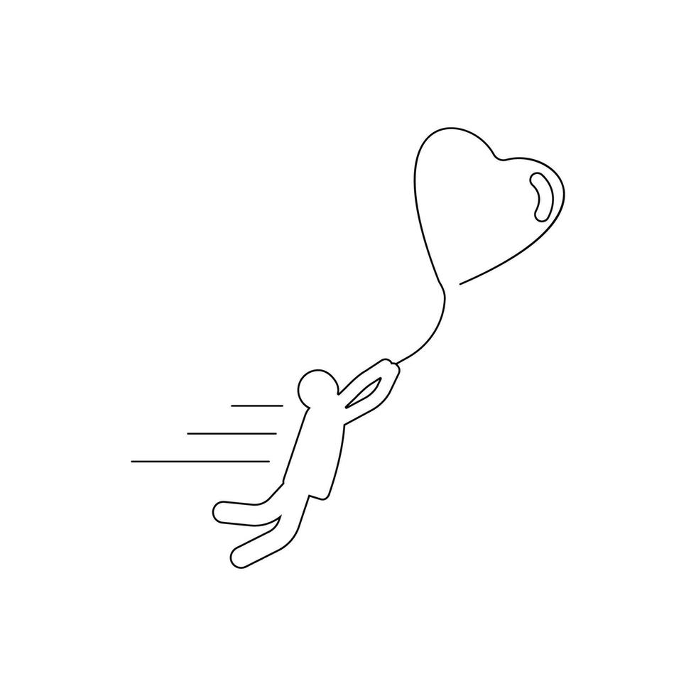 line icon style. ballon anniversary. valentine day, birthday, festival, gift. Vector icon and flying man.