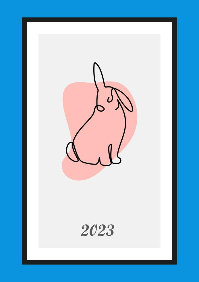 Year of the Rabbit 2023. Rabbit one line continuous drawing. Hare continuous one line illustration. Chinese Lunar Year 2023. Vector illustration.