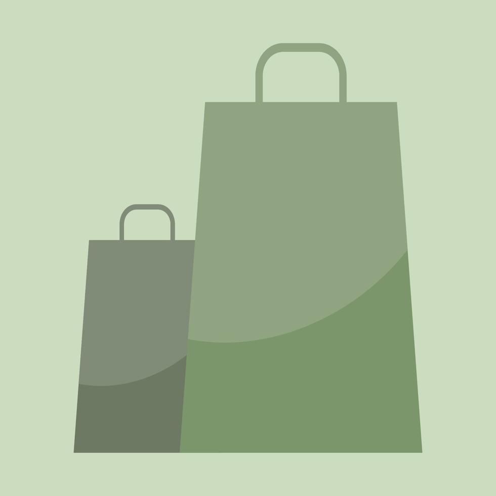 Two shopping bags. Green and beige. Isolated vector illustration.