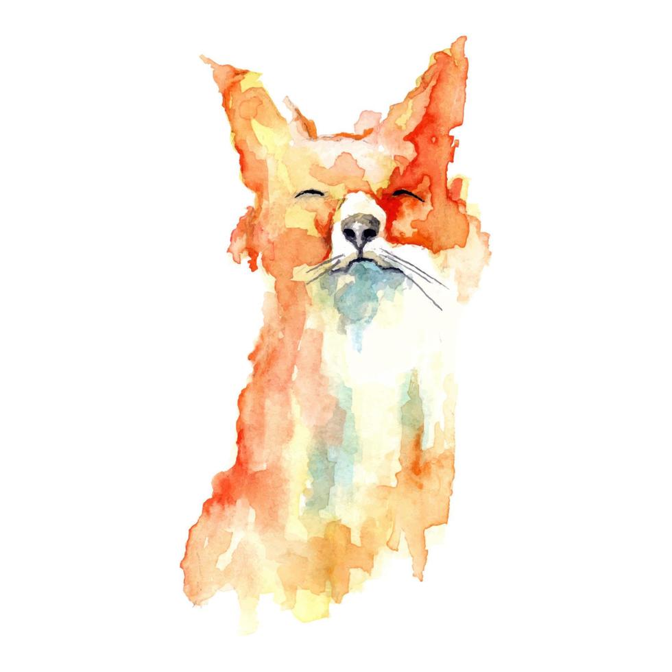 Fox isolated on white background. Watercolor cartoon animals wallpaper. Vector illustration art