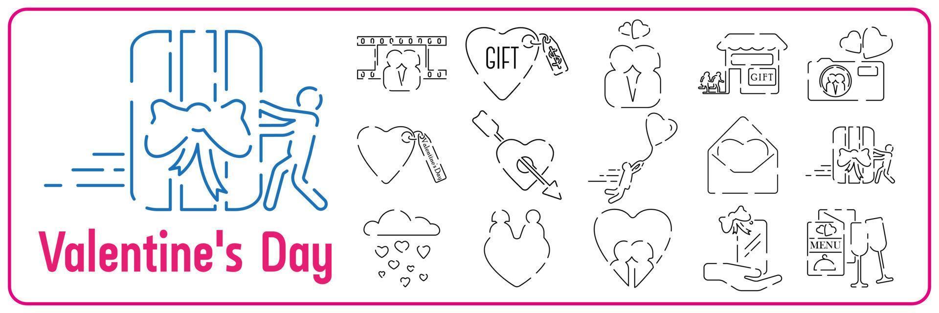 Love related color line icon set. Heart linear icons. Valentine's day colorful outline vector sign collection.
