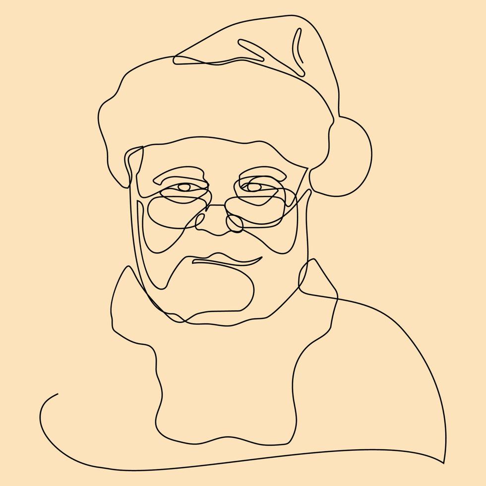 Santa Claus continuous line drawing, new year vector illustration design. One line Christmas collection.