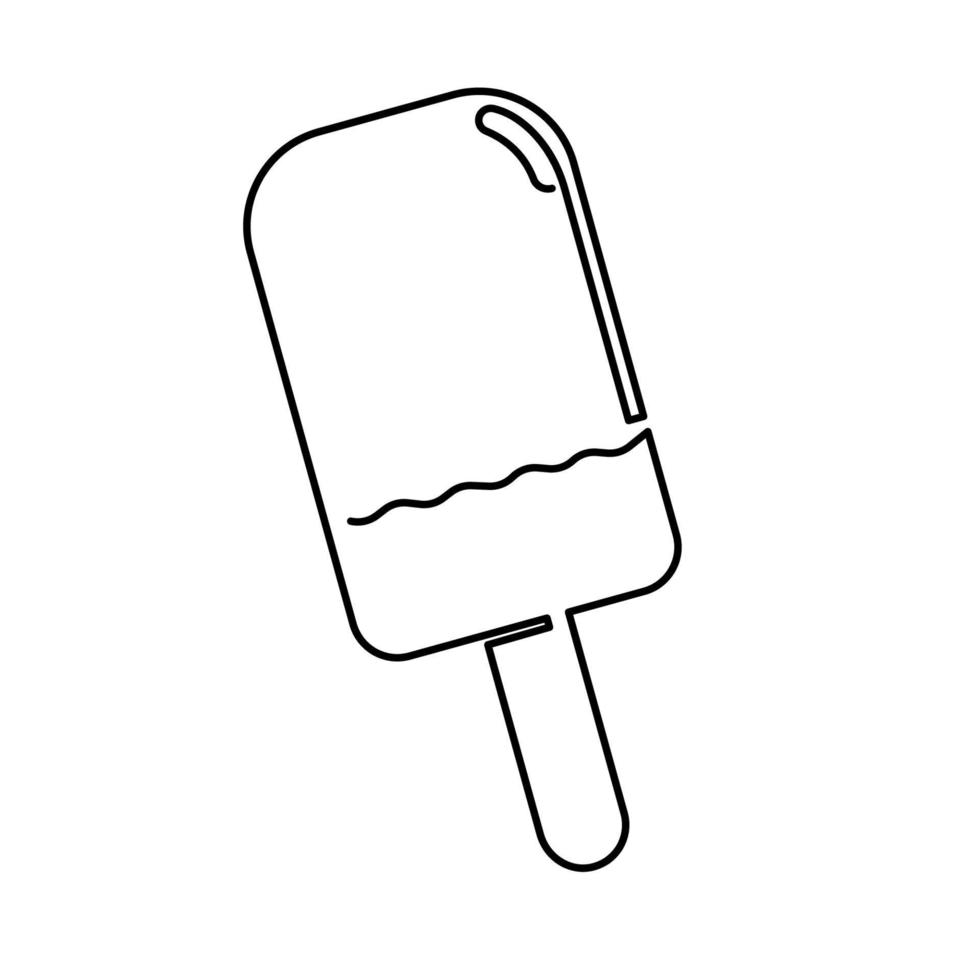 Ice cream. Summer. Continuous line drawing. Ice lolly on a stick in glaze. Vector illustration black line on white background.
