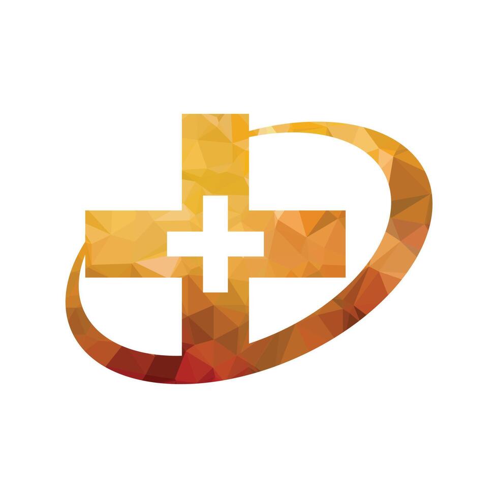 Initial letter D with medical cross. Geometric polygonal icon vector