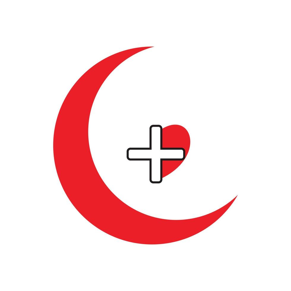 medical Crescent moon and heart icon. Vector illustration, flat design.