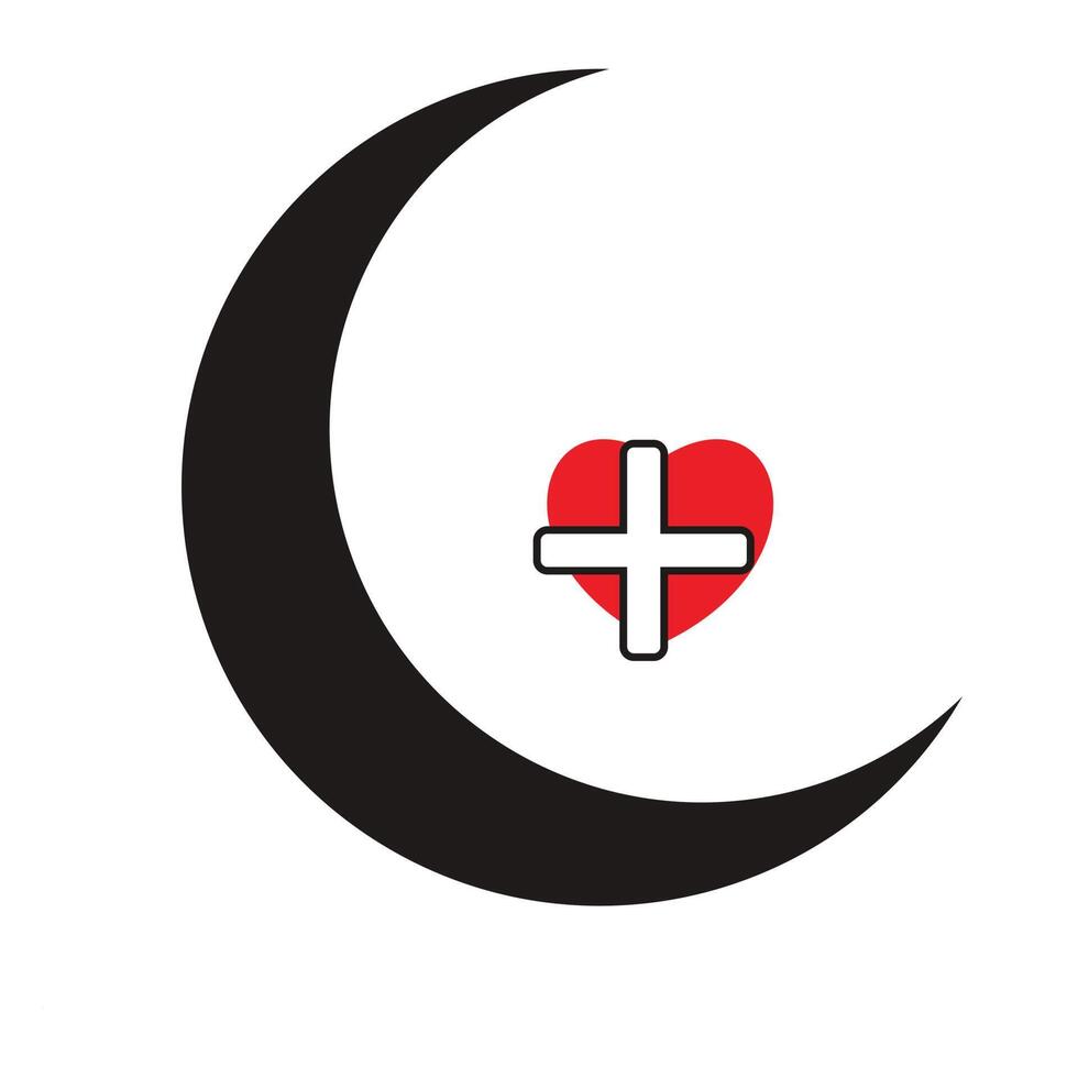 Medical Crescent moon and heart icon. Love symbol. Flat Vector illustration