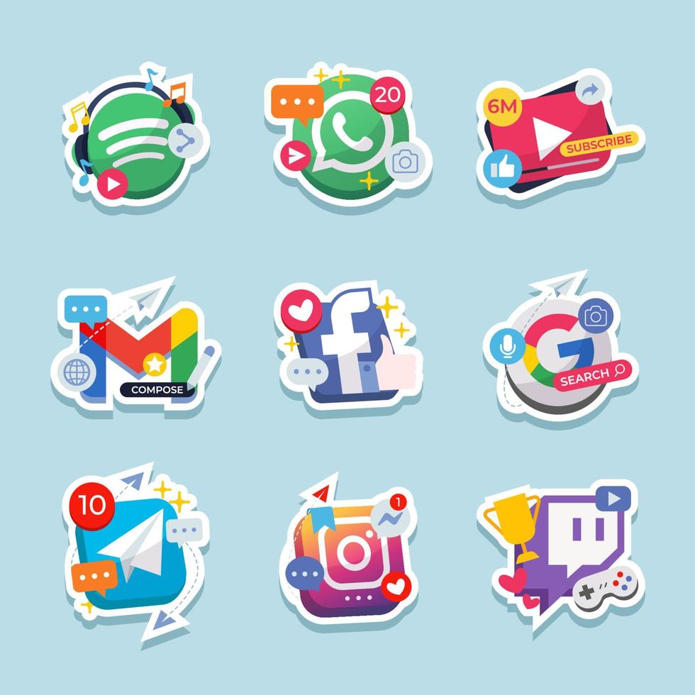 Set of Online Technology Social Media Sticker vector
