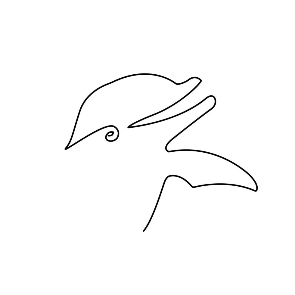 Line style dolphin vector illustration- continuous line drawing, animal icon.