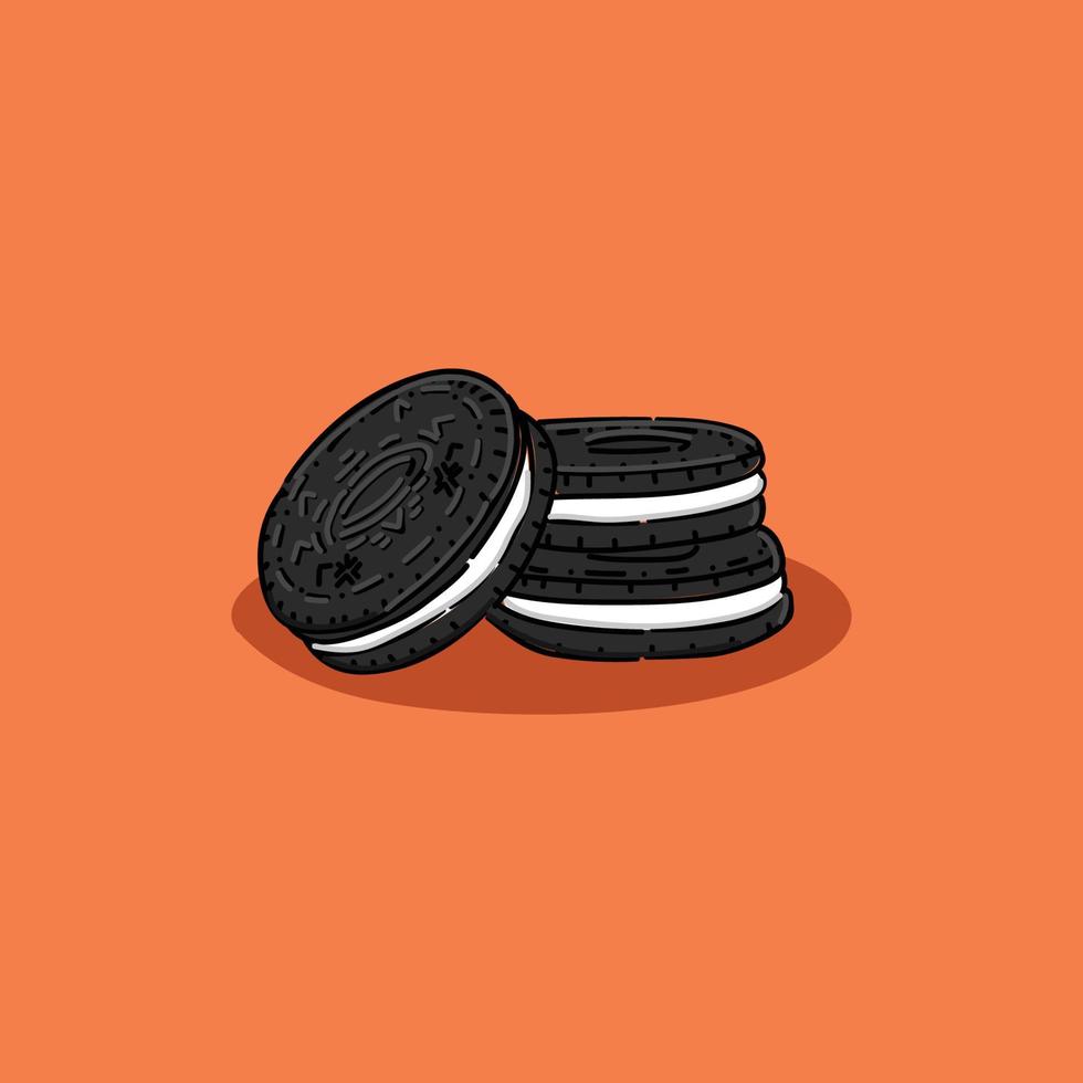 Cookies sandwich cream in Chocolate flavour. Vector chocolate sandwich cookies print. Cute food texture. Delicious cake breakfast poster. Chip double chocolate biscuits. Baking menu decoration