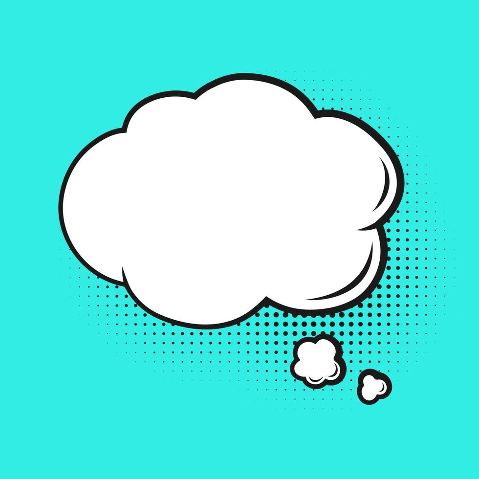 Retro empty comic speech bubble thought cloud with black halftone shadows. Vector illustration text frame border, vintage design, pop art style