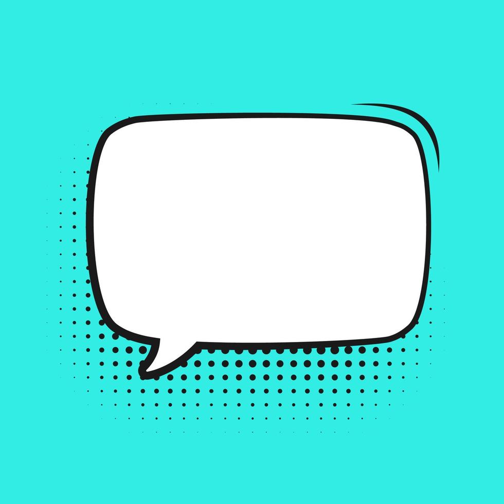 Retro blank comic speech bubble with black halftone shadows. Vector illustration text frame border, vintage design, pop art style