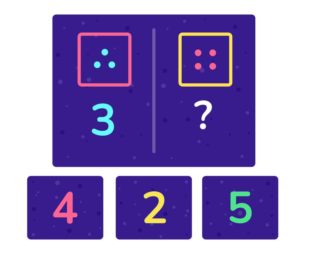Educational logic game for kids. Development of logic iq. Visual intelligence, mind games. Numbers and counting. Vector illustration.