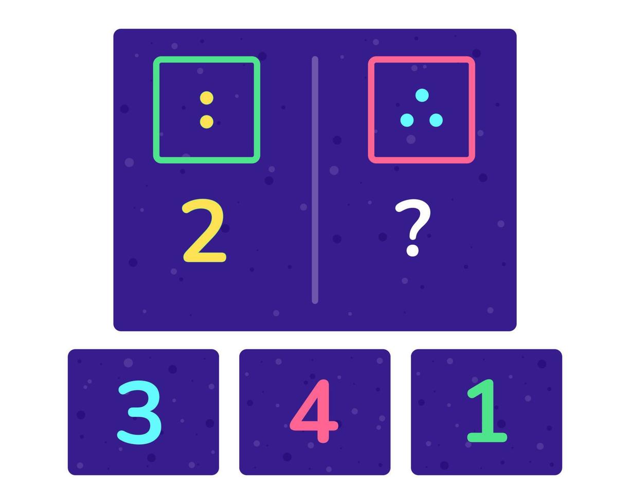 Educational logic game for kids. Development of logic iq. Visual intelligence, mind games. Numbers and counting. Vector illustration.