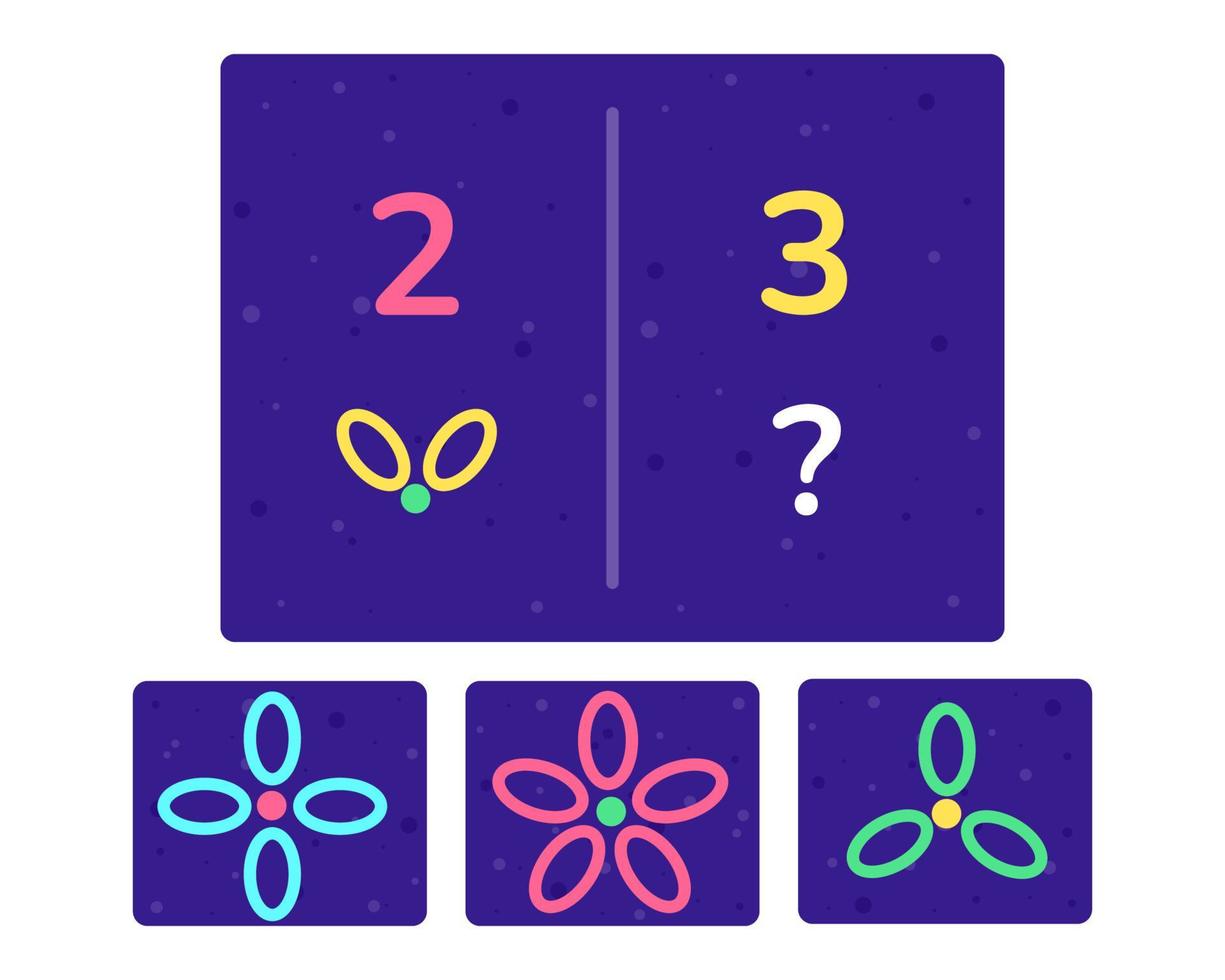 Educational logic game for kids. Development of logic iq. Visual intelligence, mind games. Numbers and counting. Vector illustration.