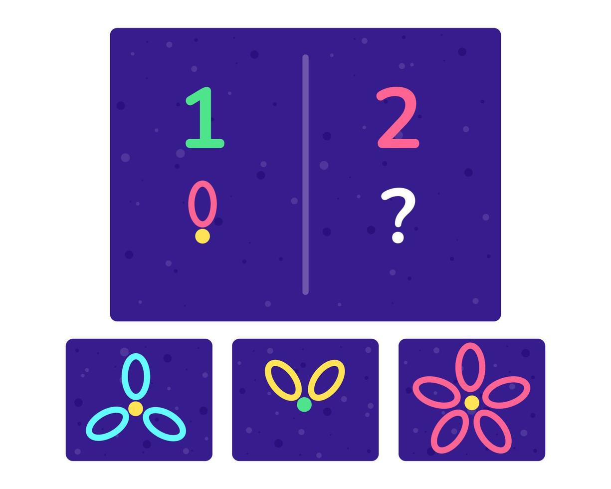 Educational logic game for kids. Development of logic iq. Visual intelligence, mind games. Numbers and counting. Vector illustration.