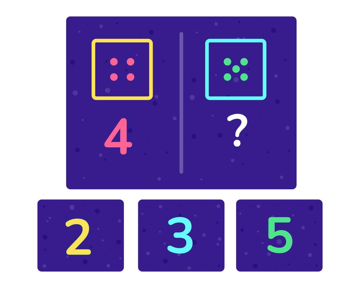 Educational logic game for kids. Development of logic iq. Visual intelligence, mind games. Numbers and counting. Vector illustration.