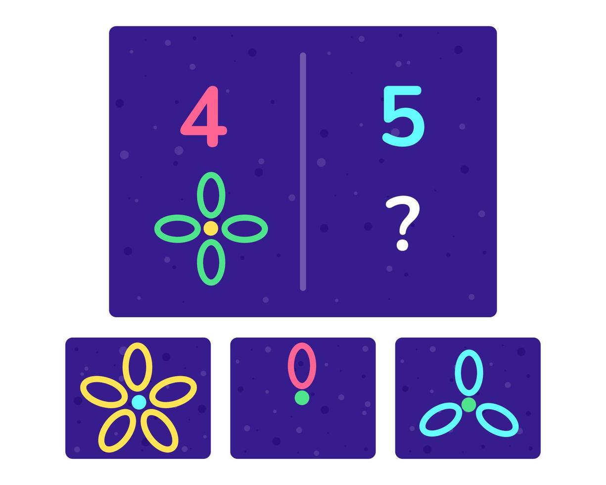 Educational logic game for kids. Development of logic iq. Visual intelligence, mind games. Numbers and counting. Vector illustration.