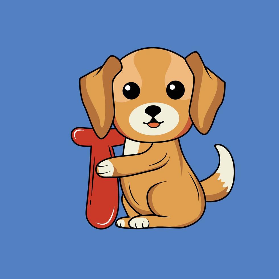 Cute dog with T Letter Vector Illustration