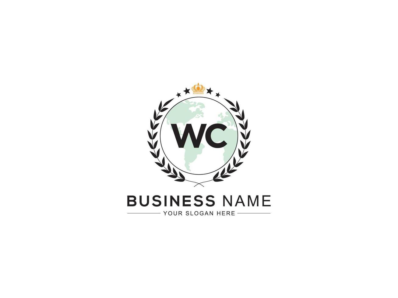 Minimalist Wc Logo Icon, Royal Shape WC Crown Logo Letter Design vector