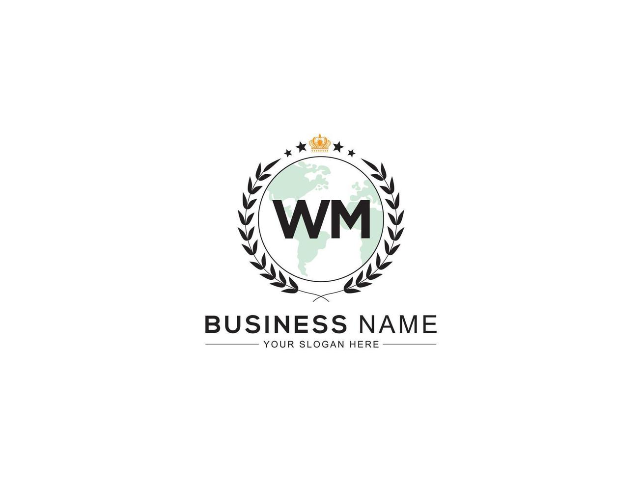 Minimalist Wm Logo Icon, Royal Shape WM Crown Logo Letter Design vector
