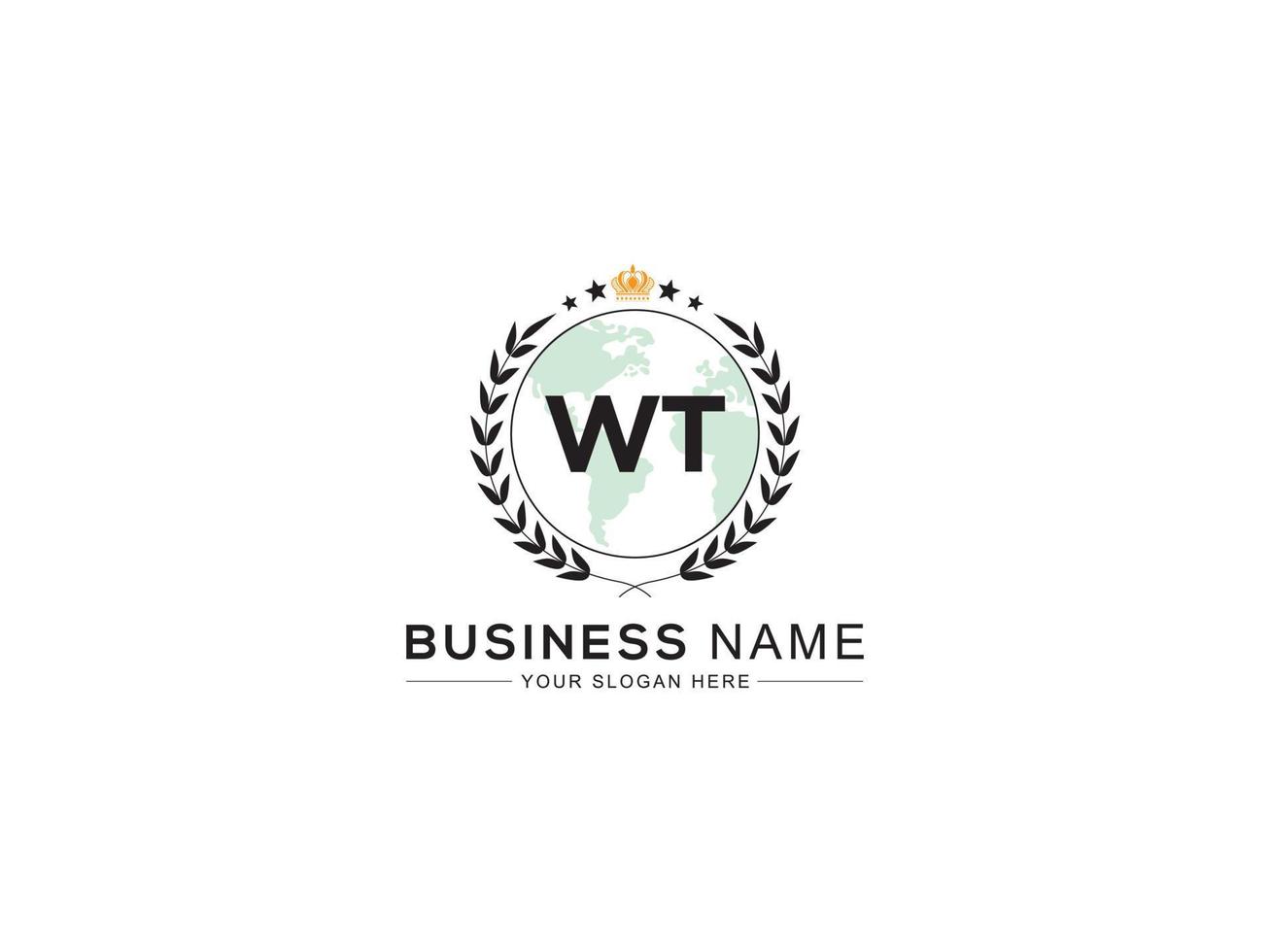 Minimalist Wt Logo Icon, Royal Shape WT Crown Logo Letter Design vector