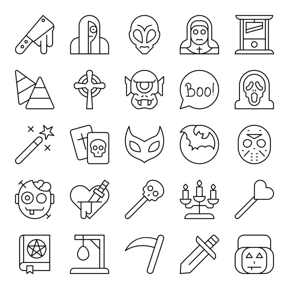 Outline icons for Halloween festival. vector