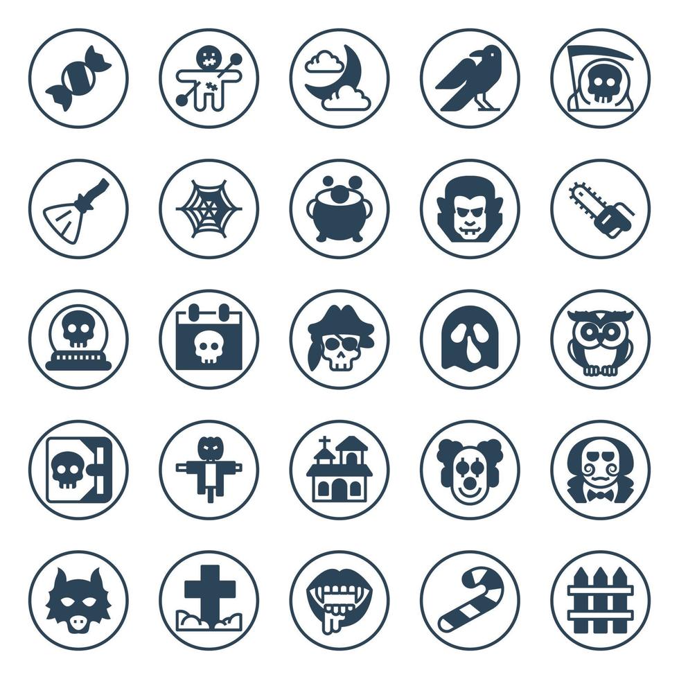 Circle glyph icons for Halloween festival. vector