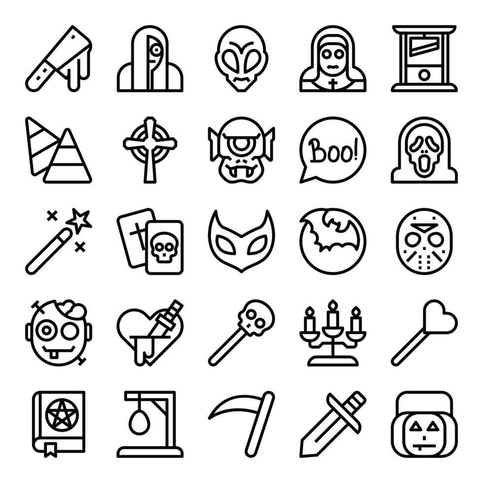 Outline icons for Halloween festival. vector