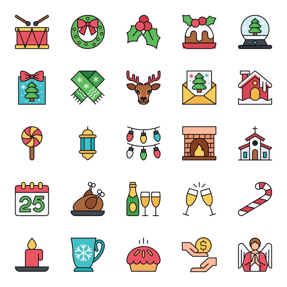 Filled outline icons for Merry christmas. vector