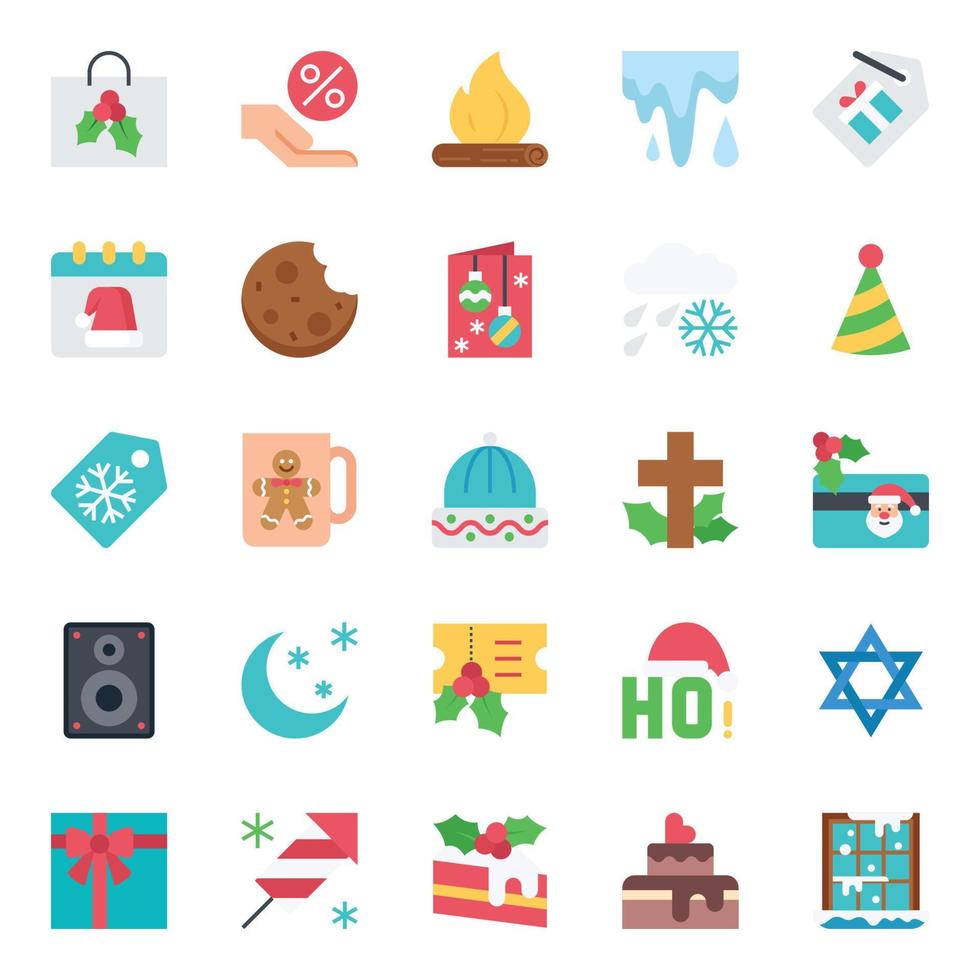 Flat color icons for Merry christmas. vector