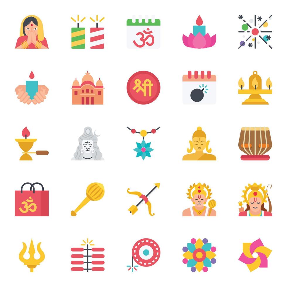 Flat color icons for Happy diwali. vector