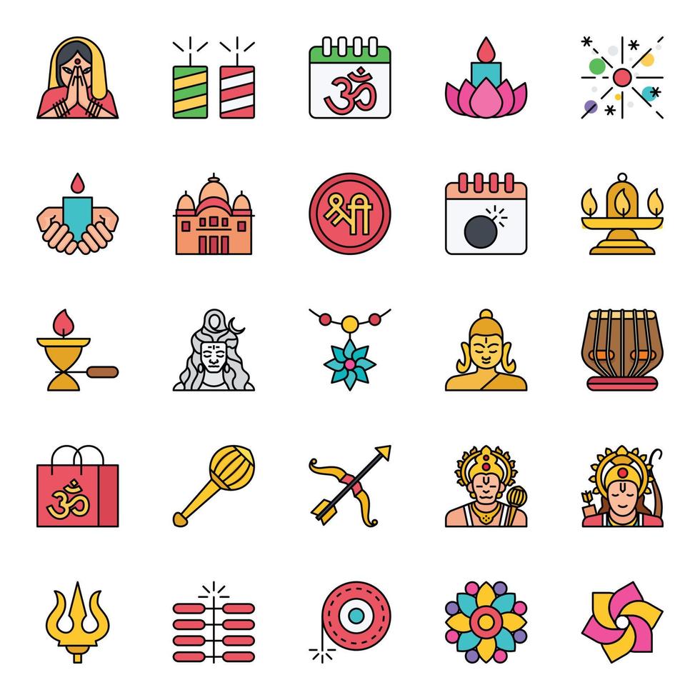 Filled outline icons for Happy diwali. vector