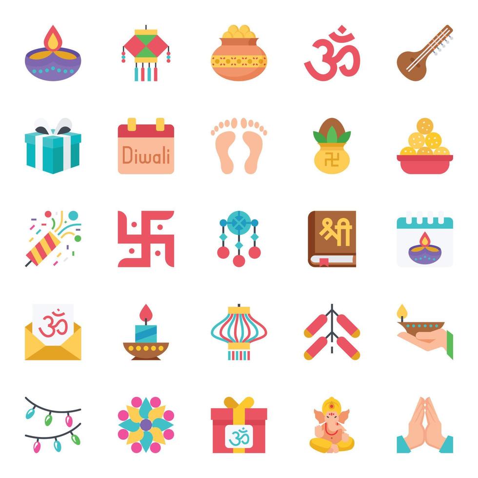 Flat color icons for Happy diwali. vector