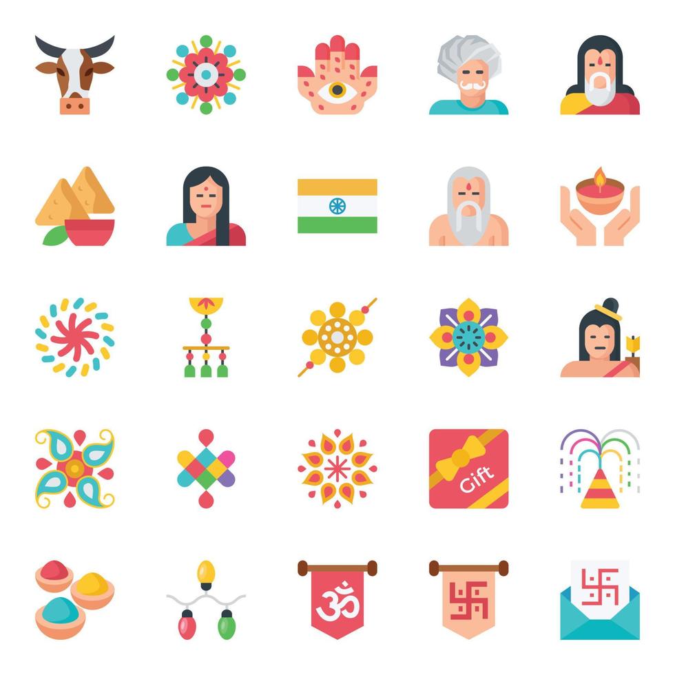 Flat color icons for Happy diwali. vector