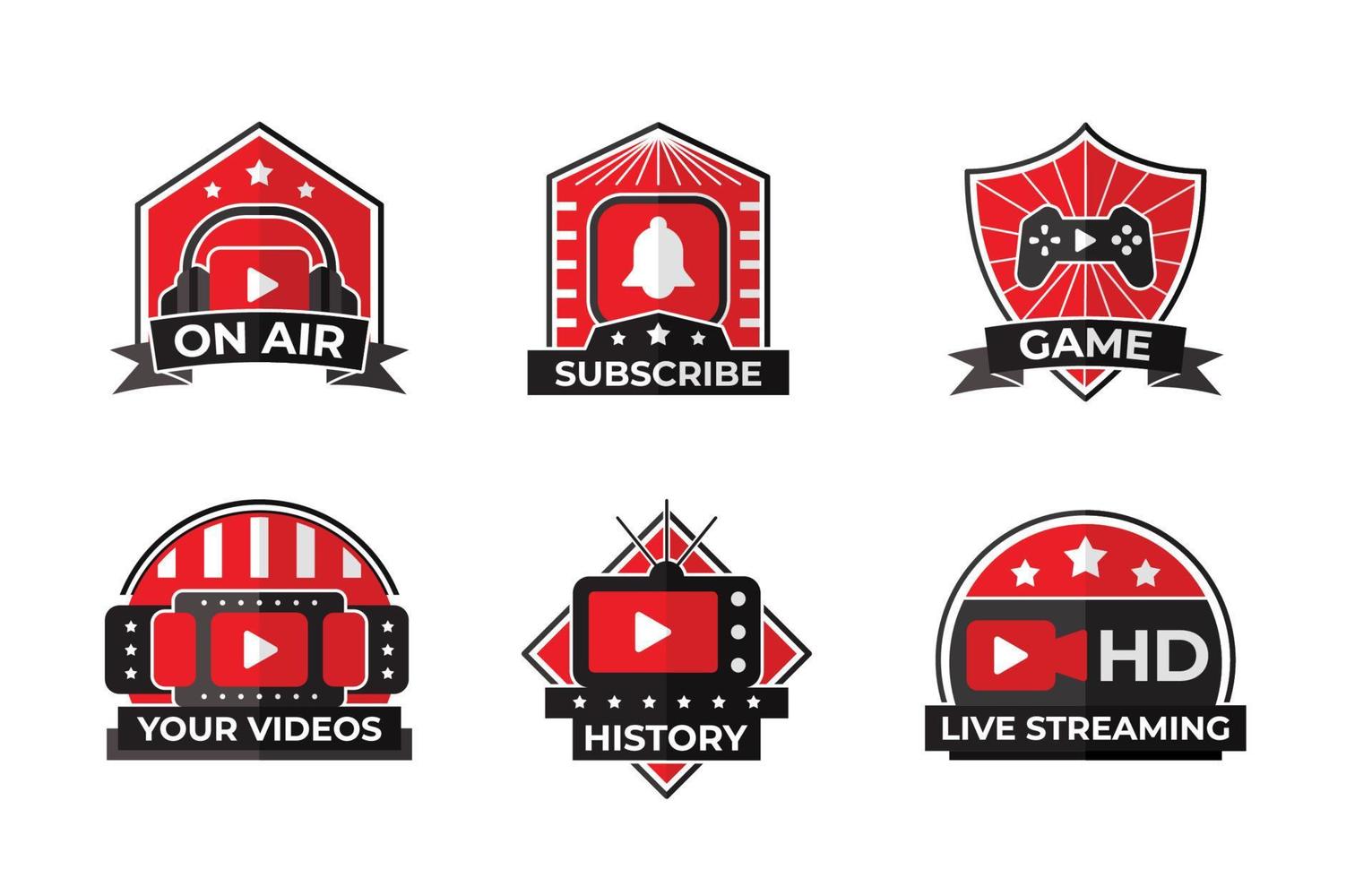 Red and Black Live Streaming Badges vector