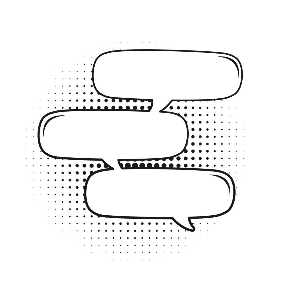 Retro blank speech bubble frame with black halftone shadows. Multiple conversation dialogue template. Vector illustration, vintage design, pop art style