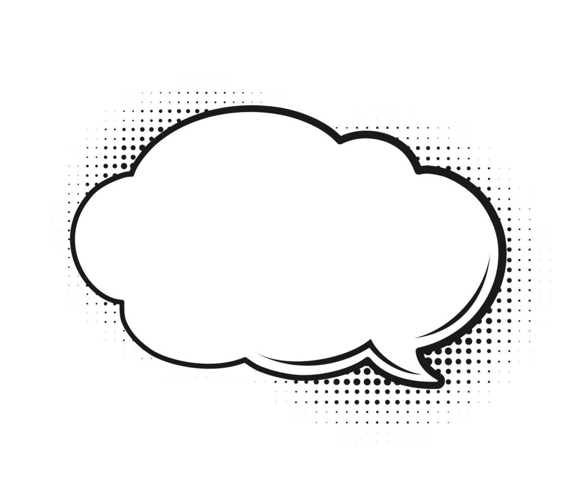 Retro empty comic speech bubble cloud with black halftone shadows. Vector illustration, vintage design, pop art style