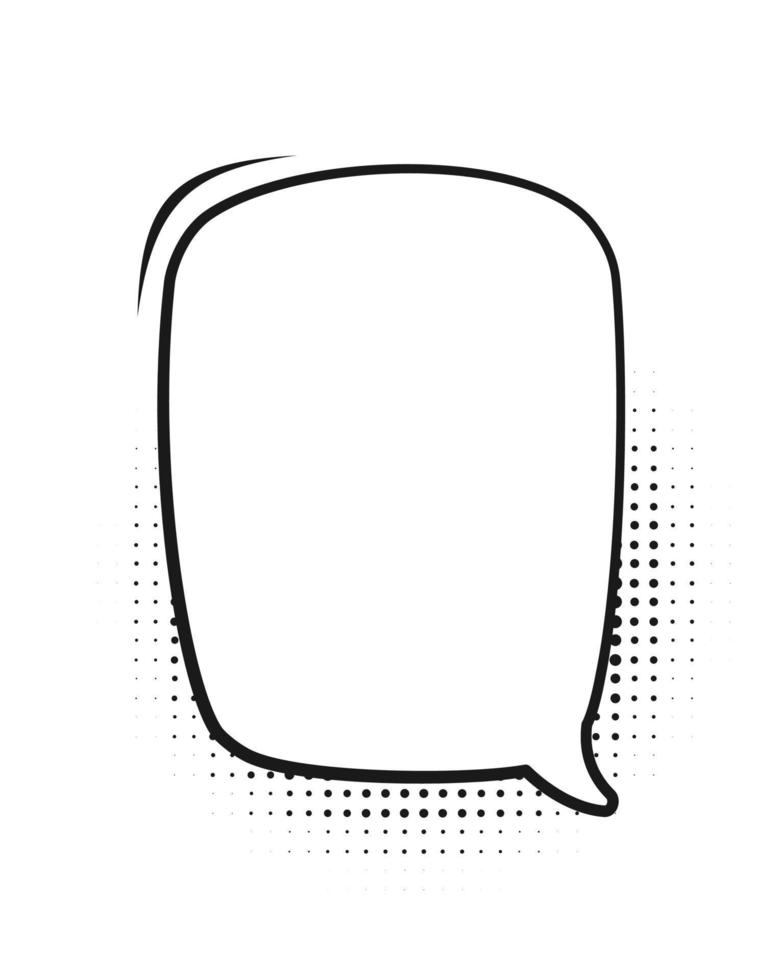 Retro blank comic speech bubble frame with black halftone shadows. Vector illustration, vintage design, pop art style