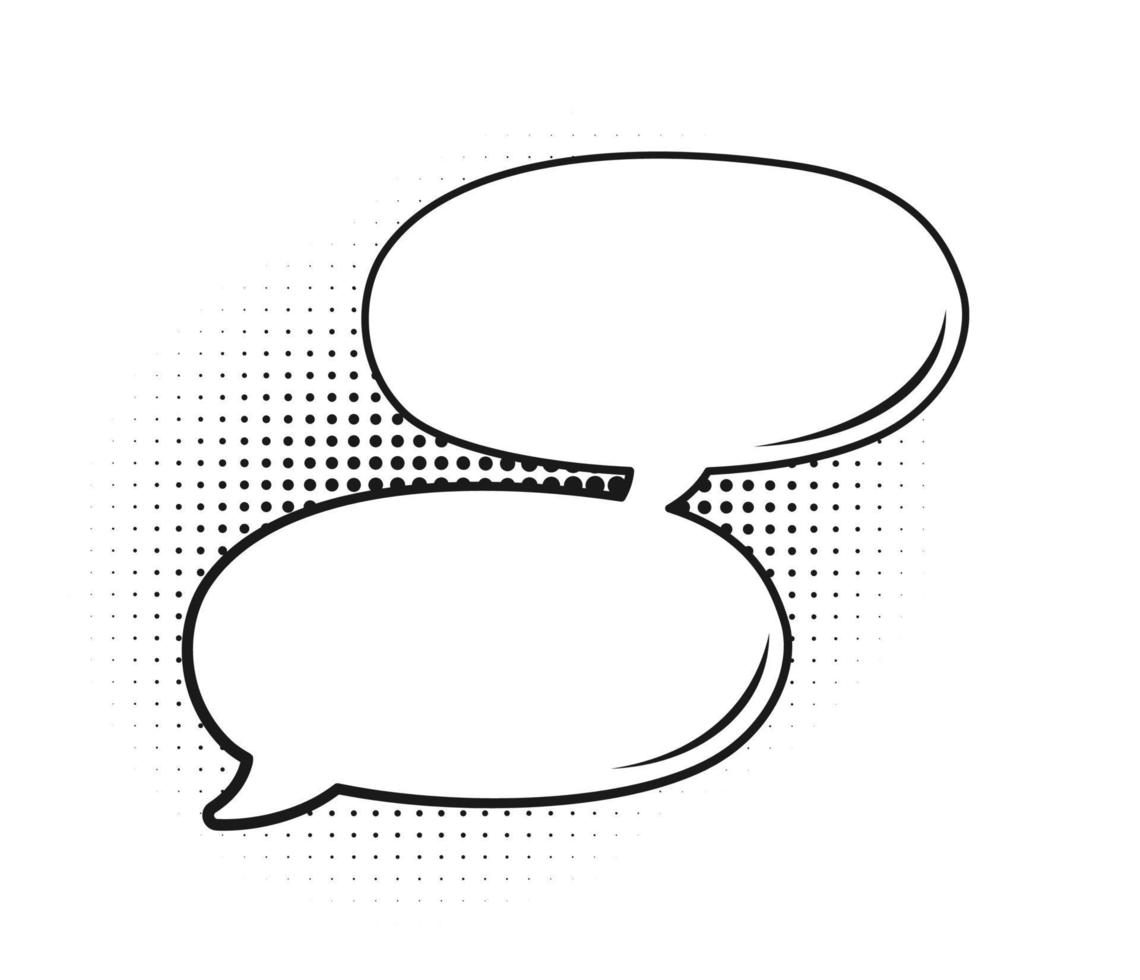 Retro blank speech bubble frame with black halftone shadows. Multiple conversation dialogue template. Vector illustration, vintage design, pop art style