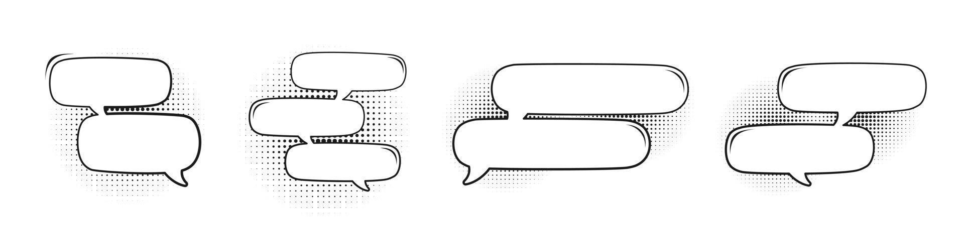 Retro blank comic speech bubbles set with black halftone shadows. Vector illustration, vintage design, pop art style