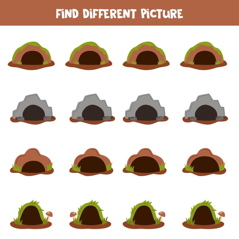 encontrar diferente imagen en cada fila. lógico juego para preescolar niños. vector