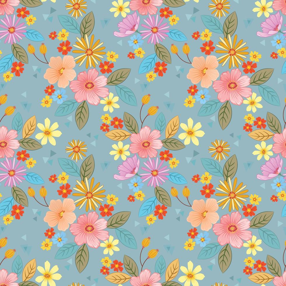 Blooming coloful flowers seamless pattern. vector