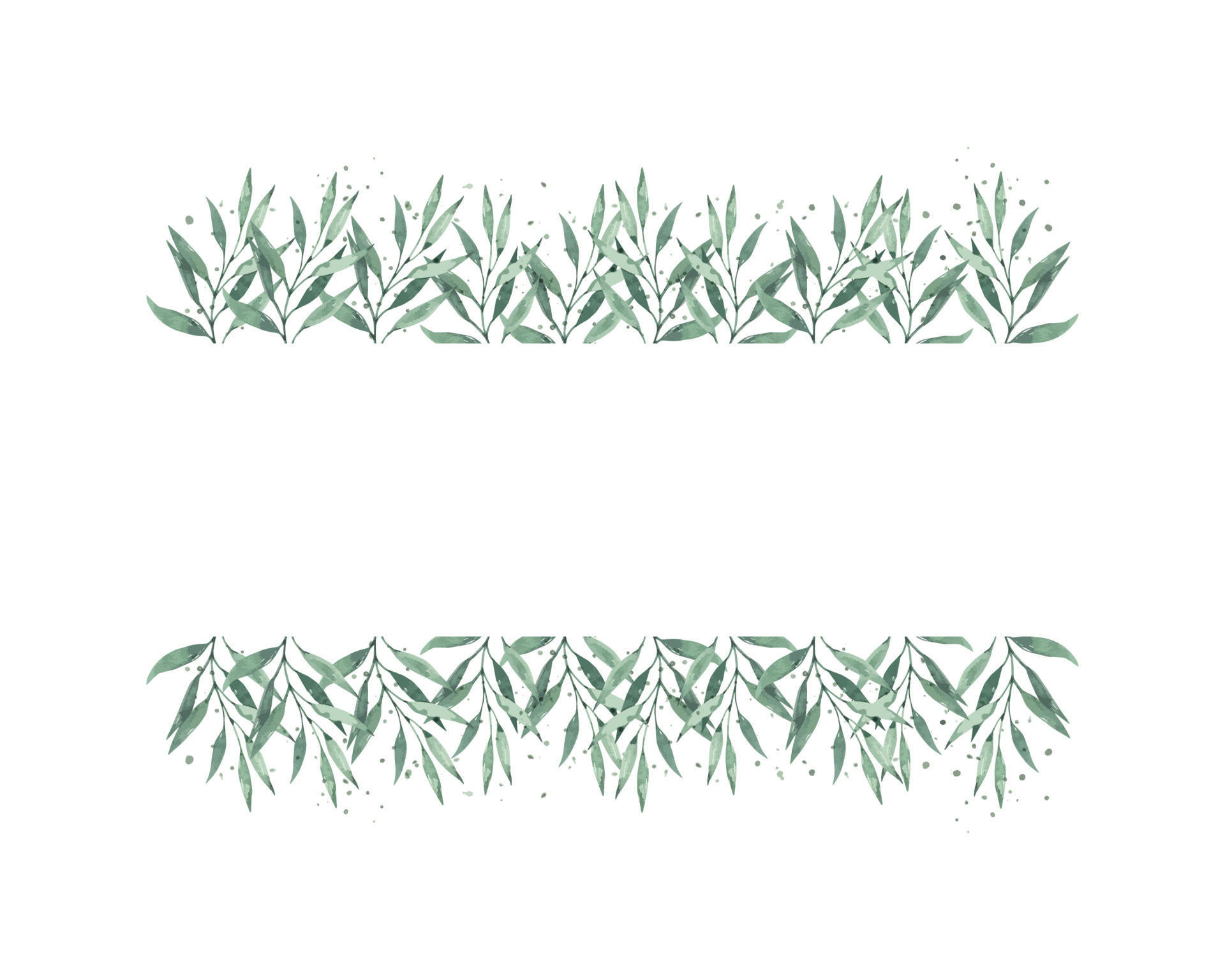 Watercolor composition with green leaves and twigs. Frame, border Watercolor composition with green leaves and twigs. Frame, border