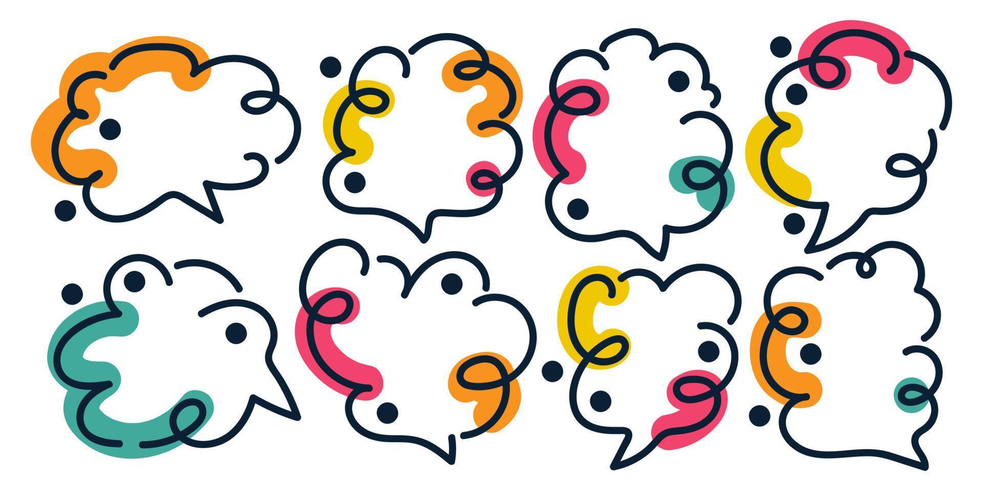 Colorful Speech Bubble Set with Hand Drawing Style. Chat Icon with Comic Style vector