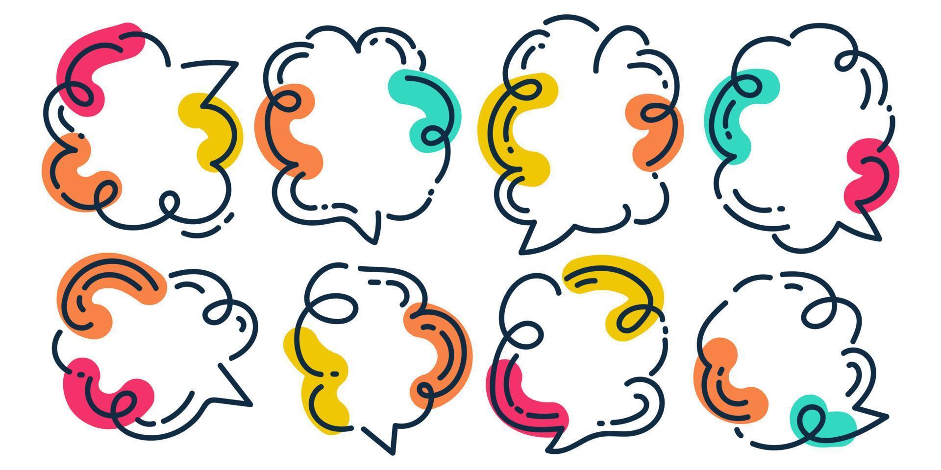 Colorful Speech Bubble Set with Hand Drawing Style. Chat Icon with Comic Style vector